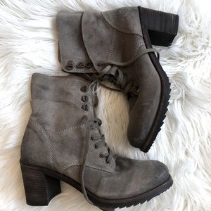 GEOX women’s booties Sz 39 stacked heel suede